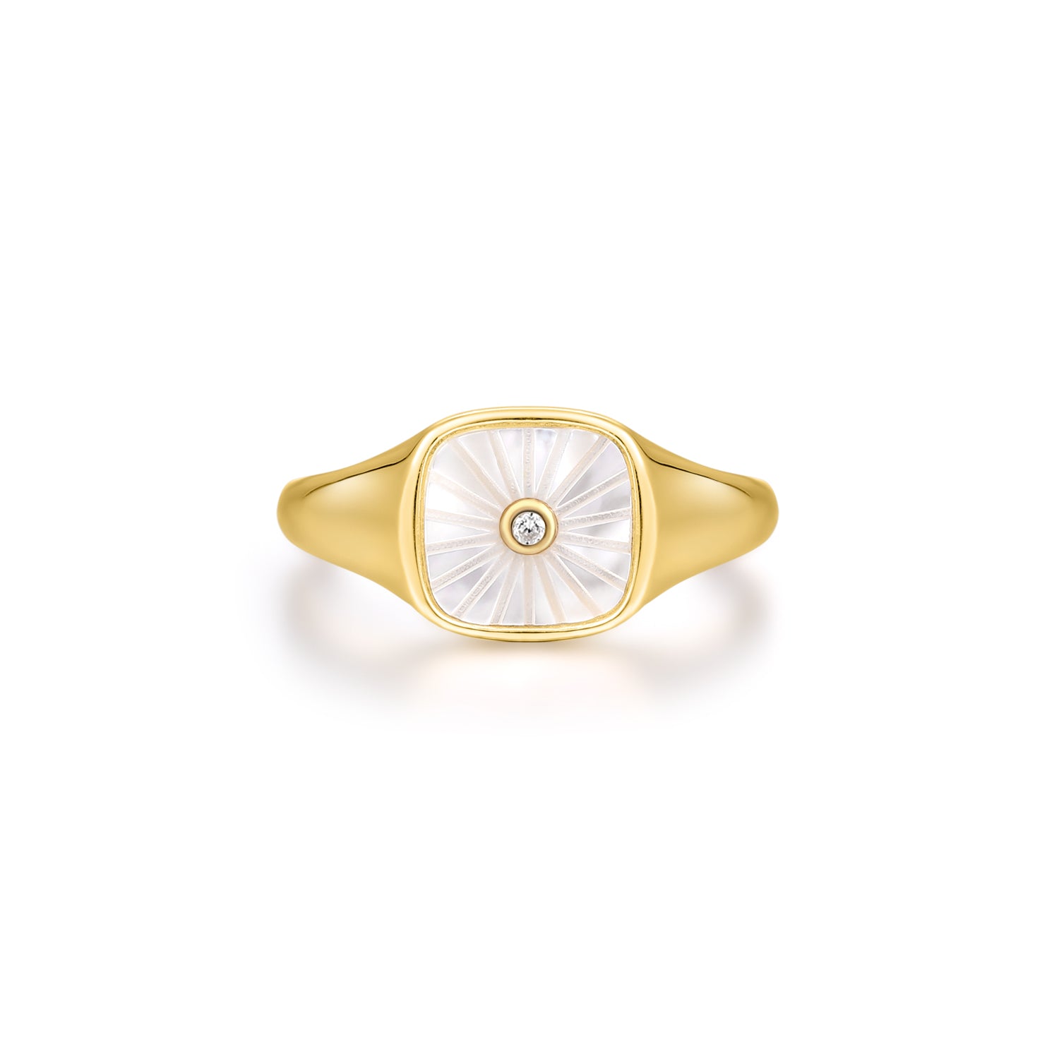 Mellonia | Mangosteen Ring | Mother of Pearl & White CZ | Gold Plated 925 Silver