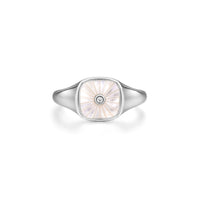 Mellonia | Mangosteen Ring | Mother of Pearl & White CZ | White Rhodium Plated 925 Silver