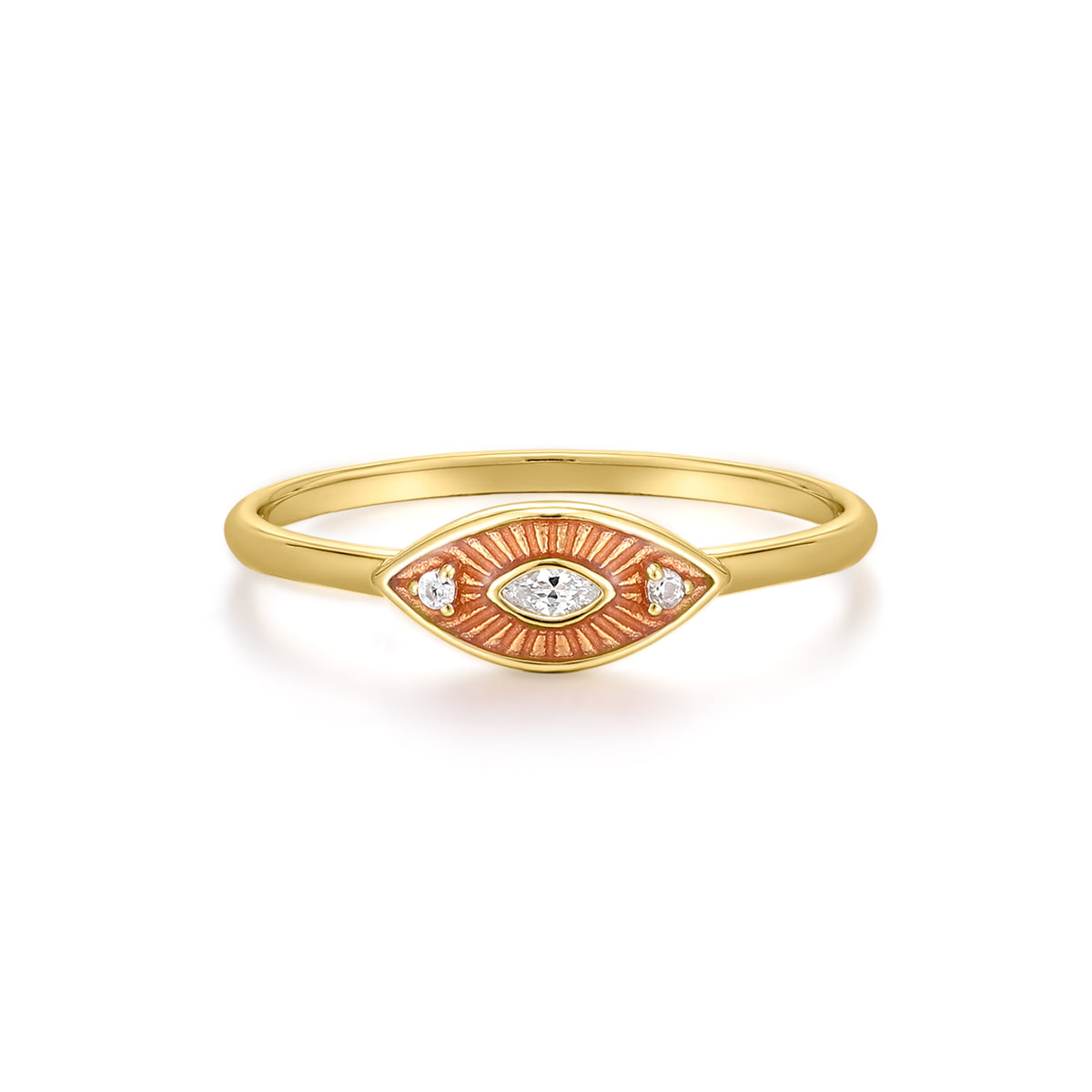 Mellonia | Magnolia Ring | White CZ &amp; Bronze Enamel | Gold Plated 925 Silver