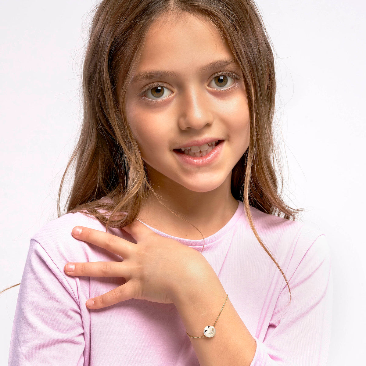 Happy Kids | LOL Bracelet | White CZ &amp; White Mother of Pearl | 14K Gold Plated 925 Silver