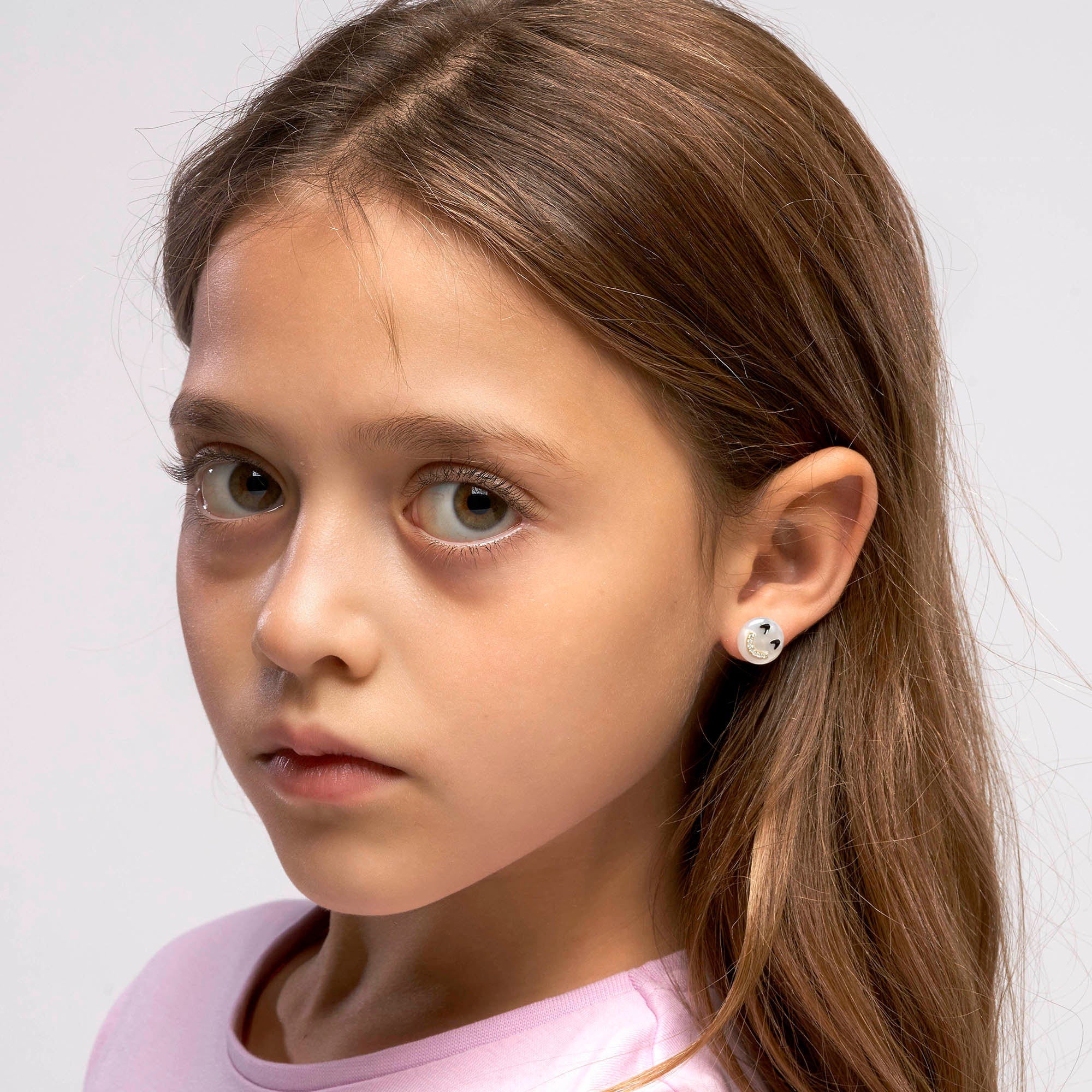 Happy Kids LOL Single Stud White CZ White Mother of Pearl 14K Spirito Rosa