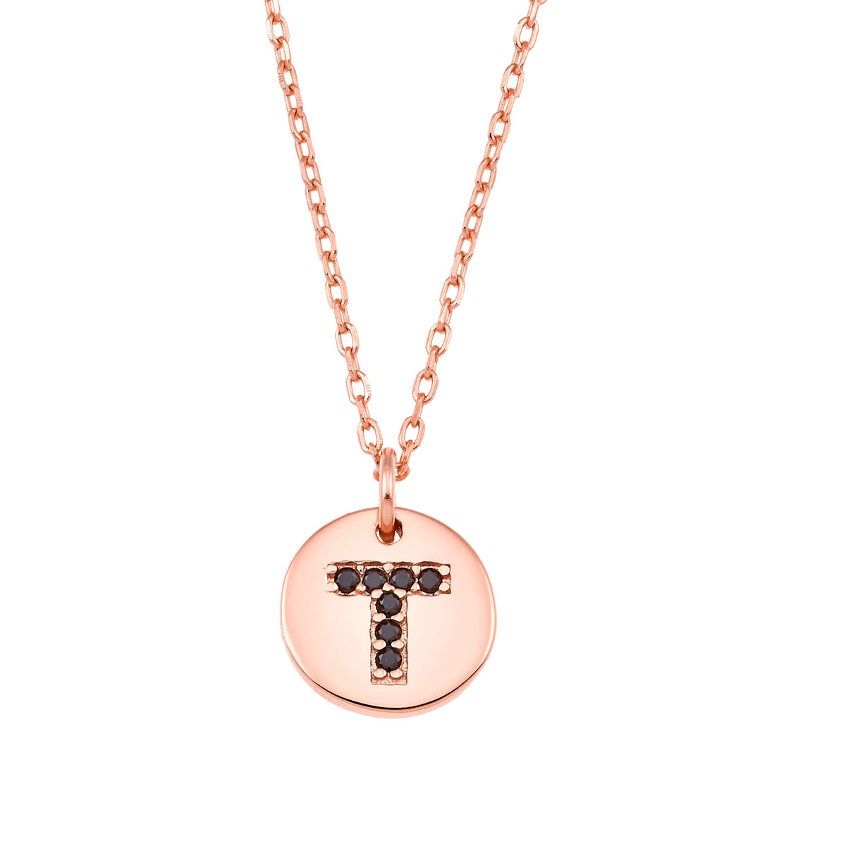 Magna | T Letter Necklace | Black CZ | Rose Gold Plated 925 Silver