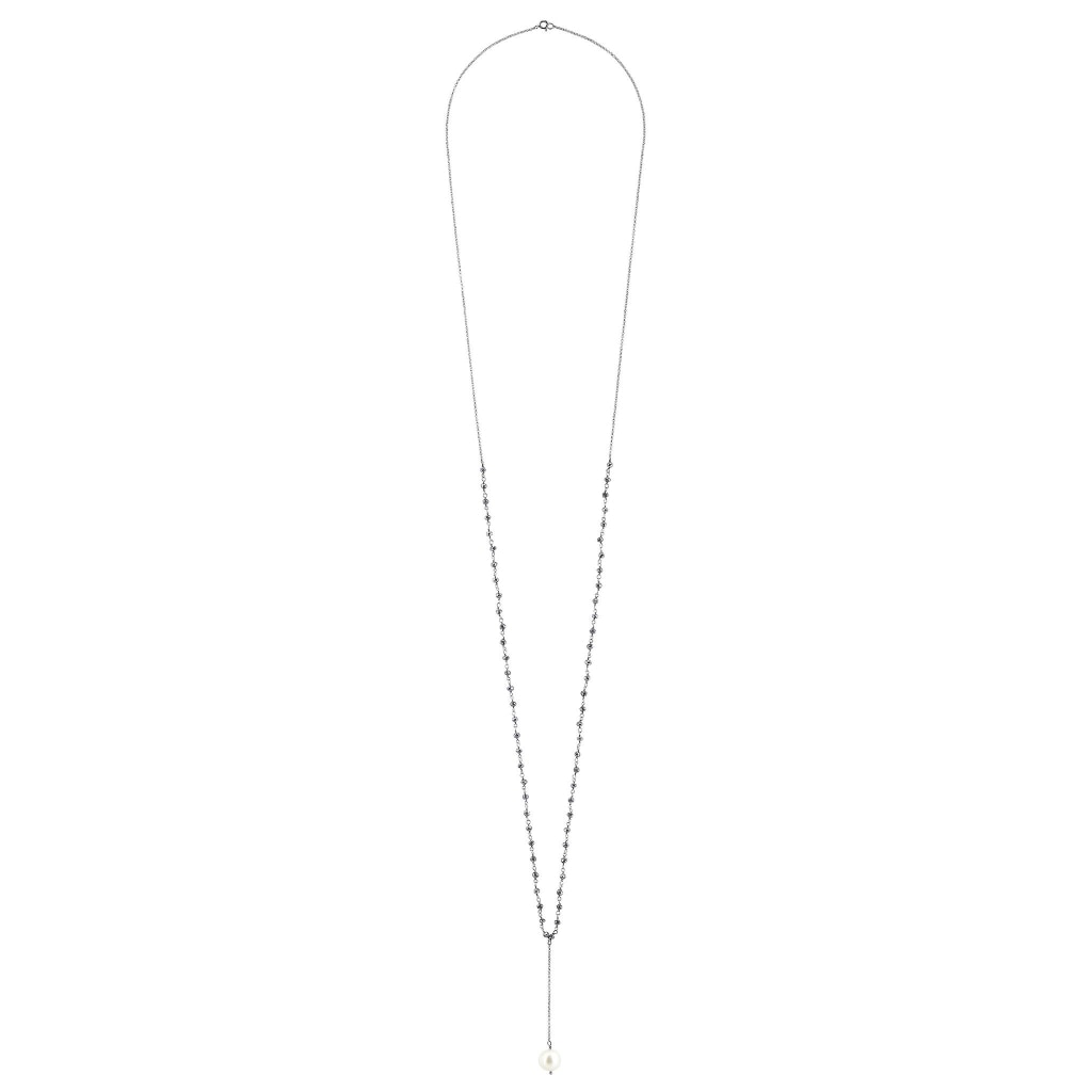 Argentum Extremis Necklace Drop - Black Spinel & White Pearl - Black Rhodium Plated Silver - Spirito Rosa | Βραβευμένα Κοσμήματα σε Απίστευτες Τιμές