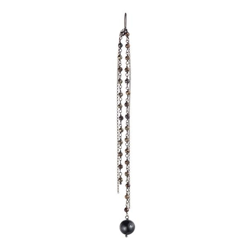 Chain Drop Earring - Black Pearl & Pyrite - Black Rhodium Plated Silver - Spirito Rosa | Βραβευμένα Κοσμήματα σε Απίστευτες Τιμές