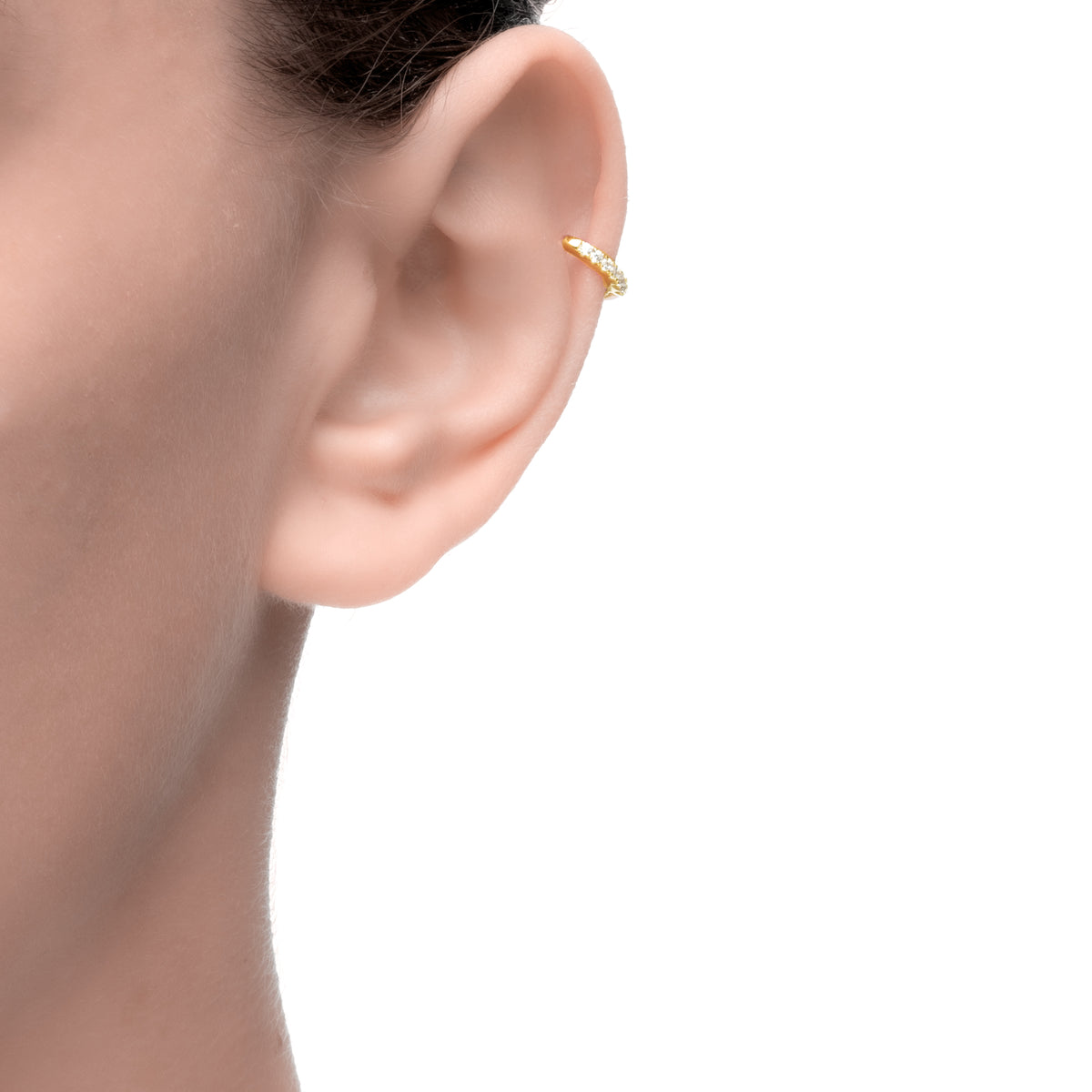 Cardea | Morel Single Earcuff | 925 Silver | Orange Enamel &amp; White CZ | 14K Gold Plated