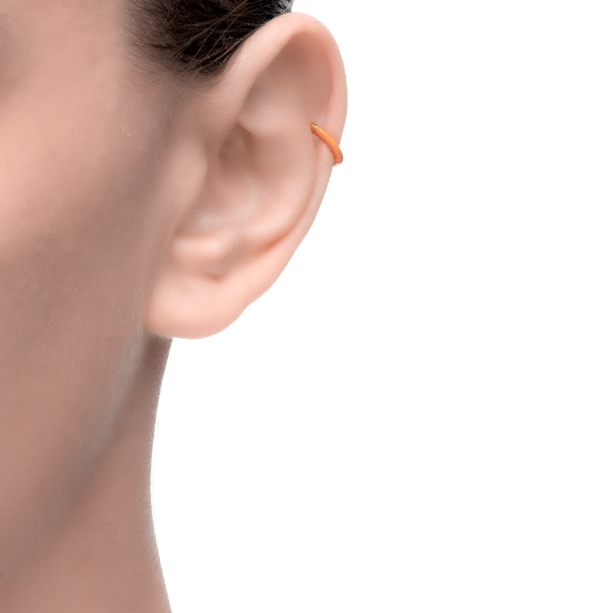 Cardea | Morel Single Earcuff | 925 Silver | Orange Enamel &amp; White CZ | 14K Gold Plated