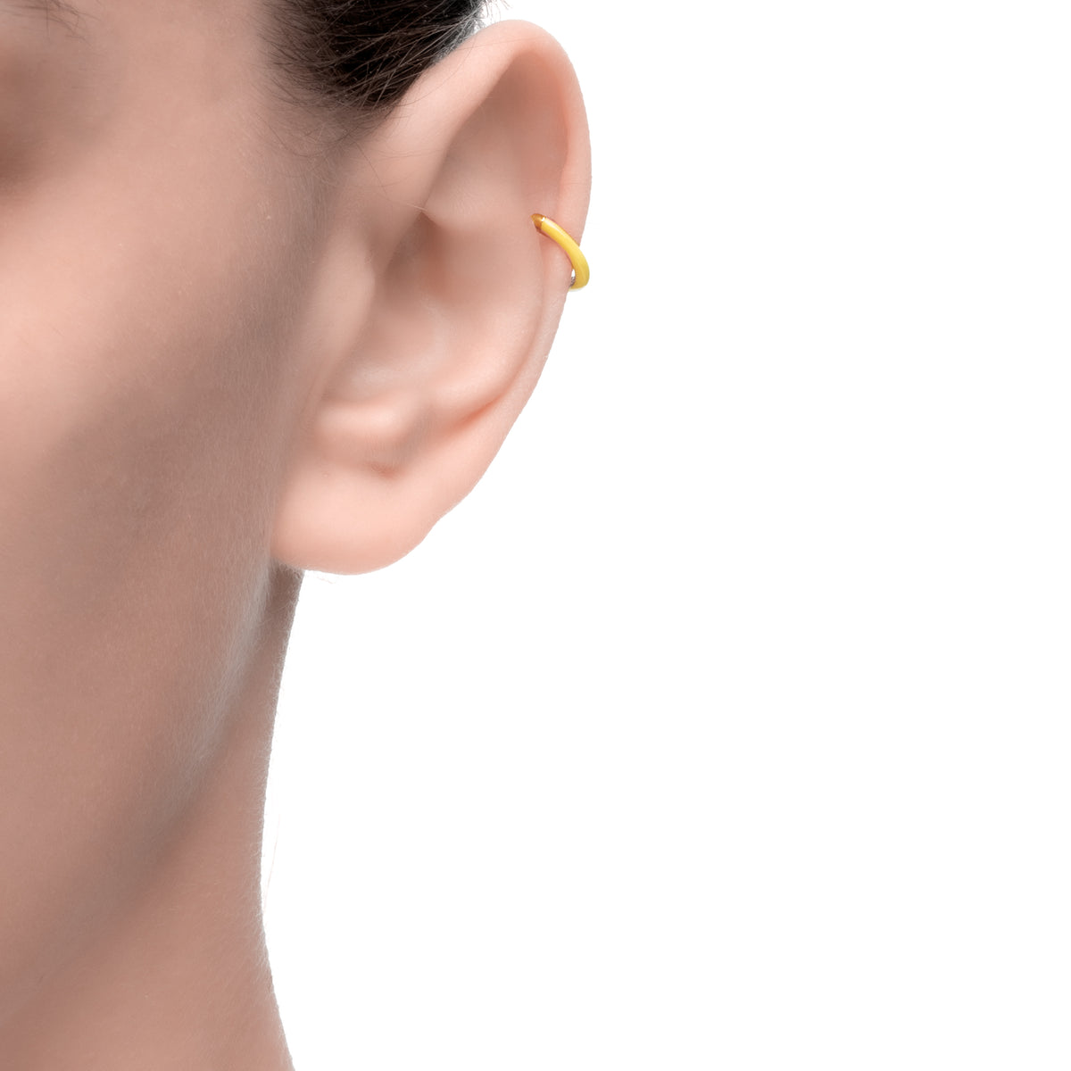 Cardea | Morel Single Earcuff | 925 Silver | Yellow Enamel &amp; White CZ | 14K Gold Plated