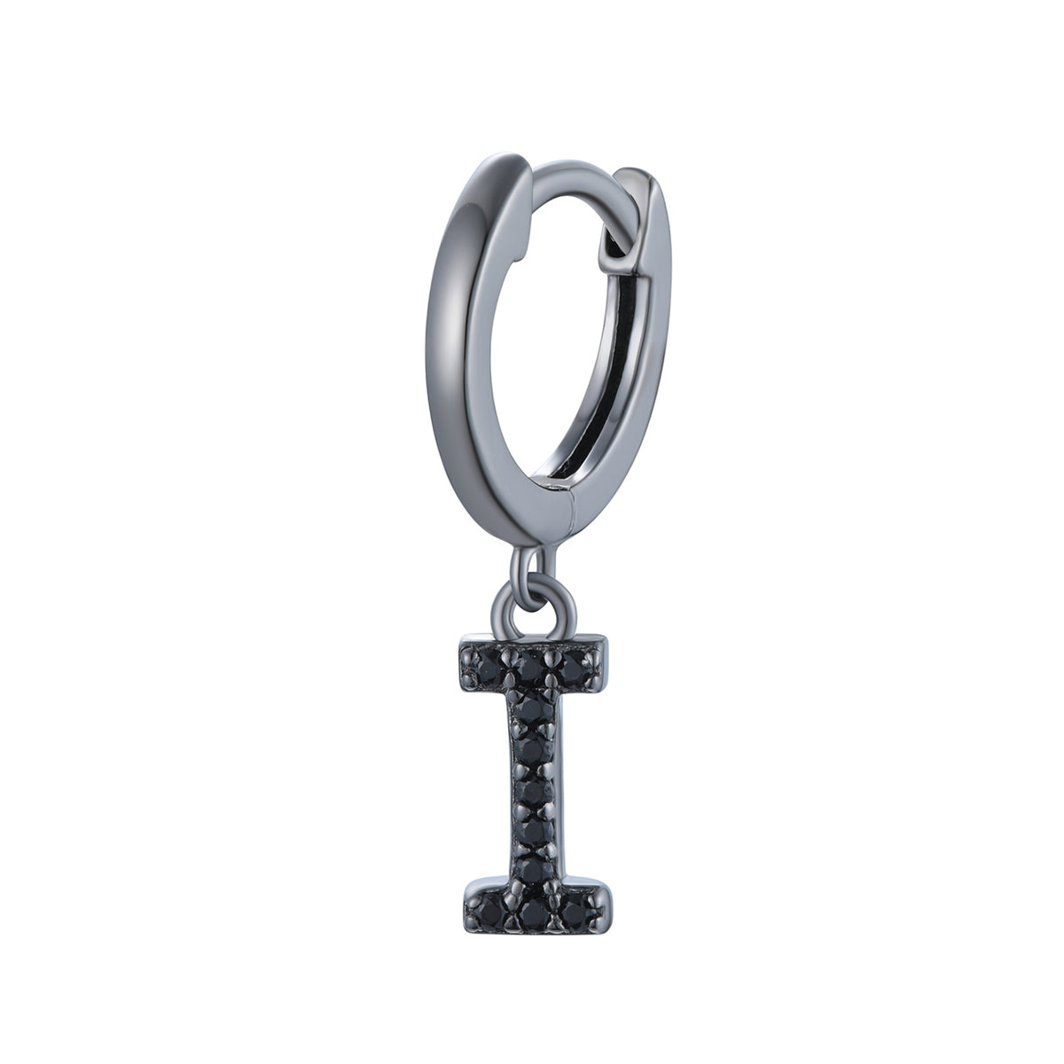 Magna | I Letter Single Earring | Black CZ | Black Rhodium Plated 925 Silver
