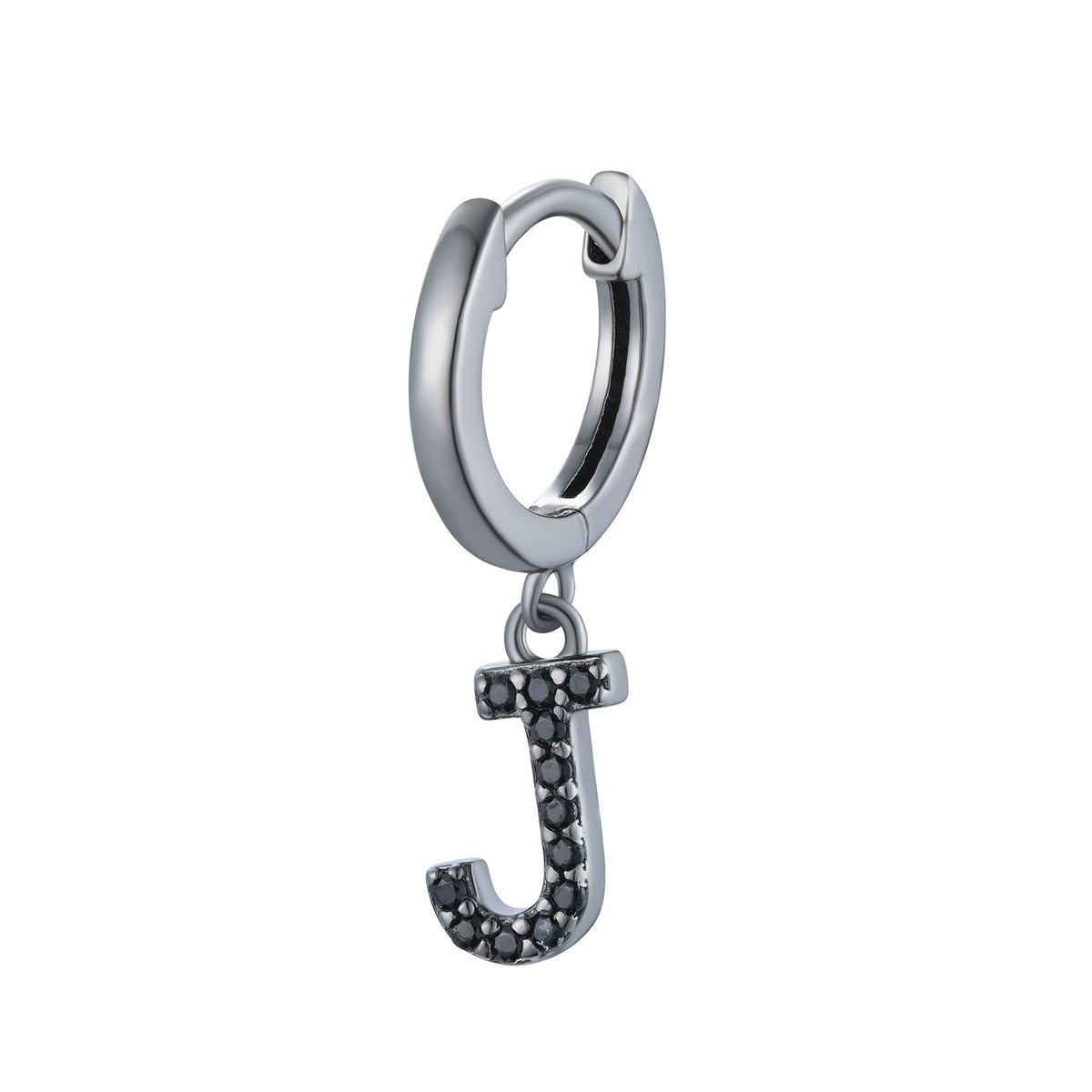 Magna | J Letter Single Earring | Black CZ | Black Rhodium Plated 925 Silver
