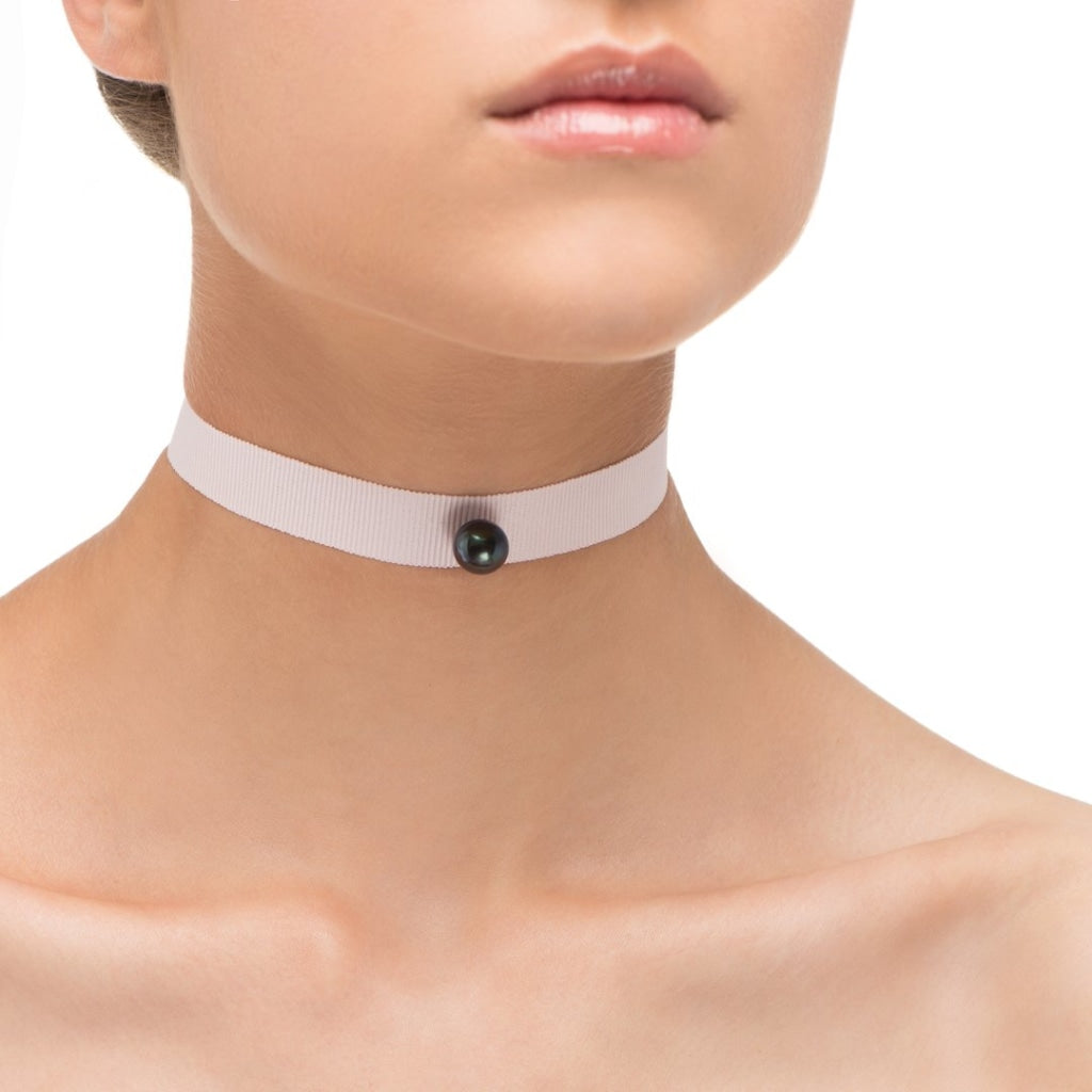 Omnia Solitaire Choker - Black Pearl - Powder Pink Ribbon - Spirito Rosa | Βραβευμένα Κοσμήματα σε Απίστευτες Τιμές