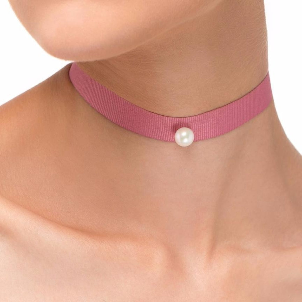 Omnia Solitaire Choker - White Pearl - Dirty Pink Ribbon - Spirito Rosa | Βραβευμένα Κοσμήματα σε Απίστευτες Τιμές