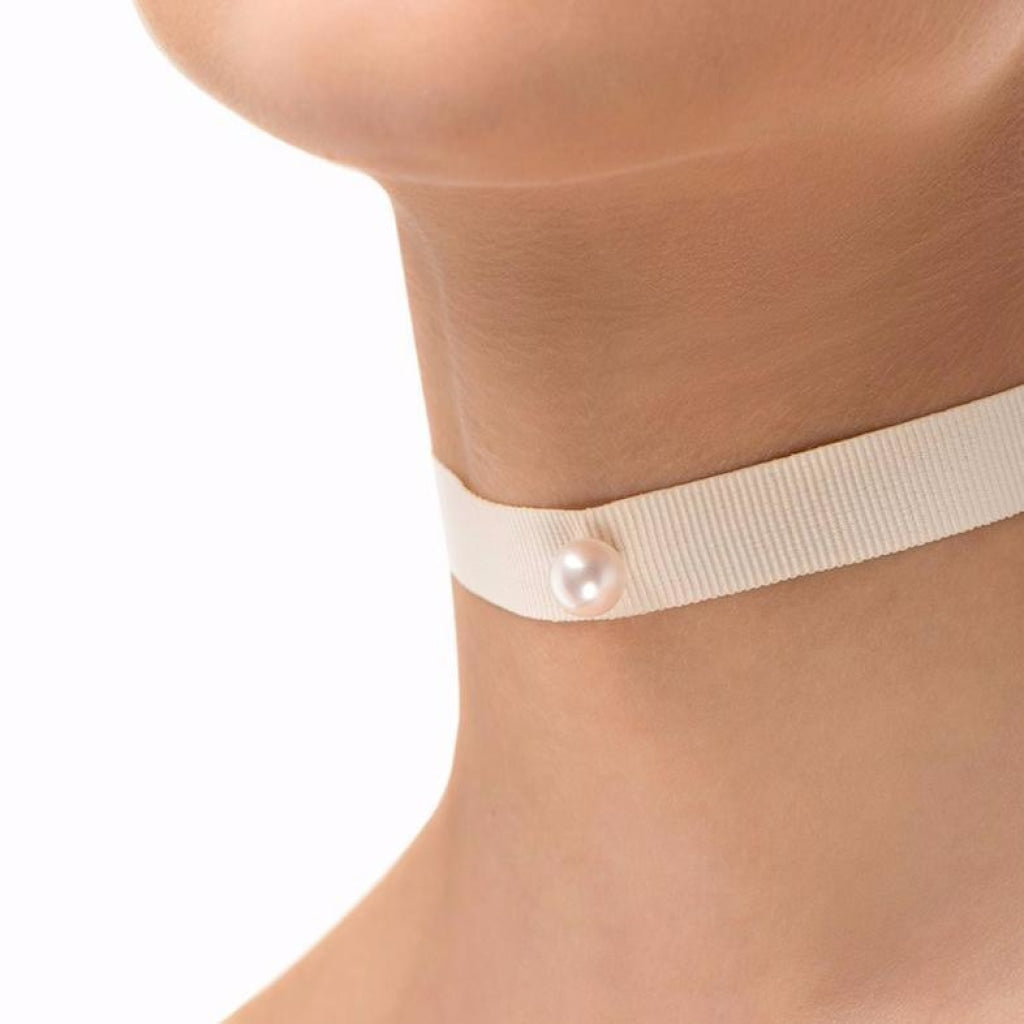 Omnia Solitaire Choker White Pearl Marengue White Ribbon Spirito Rosa